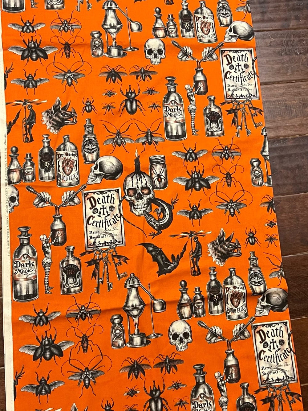 Alexander Henry Fabrics Dark Magic Halloween 160” Length 22” Wide Skeletons Bats